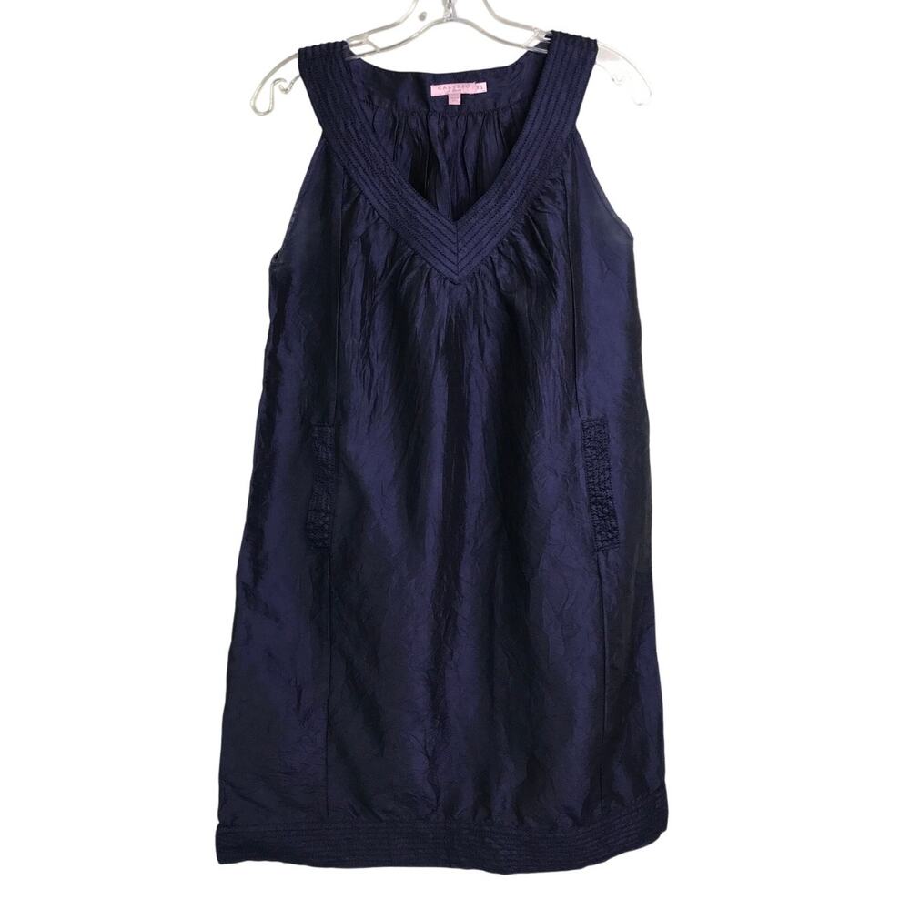 Calypso St. Barth Dress Womens Sz XS Navy Blue Silk Sleeveless VNeck‎ Beach Pool